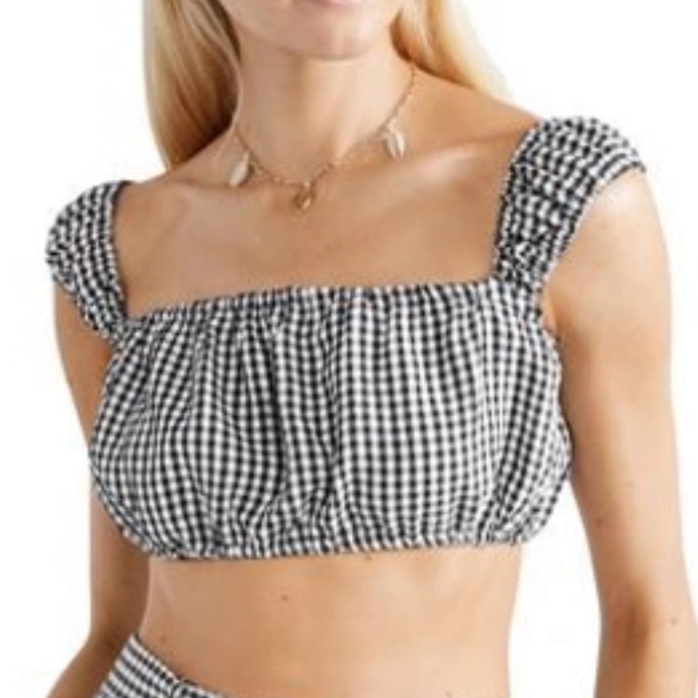 Solid & Striped Black Gingham Crop Top Size Xs - image 3